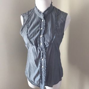 Jcrew sleeveless Navy pinstripe button up top